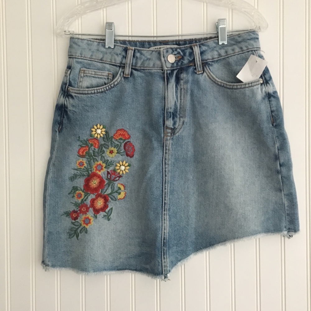 Zara asymmetrical front hemline denim skirt S